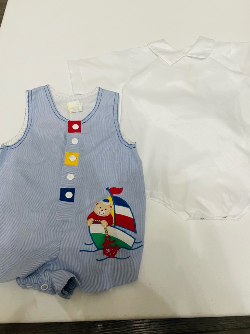 Vintage 1980s Baby Togs Romper Set Teddy Bear Sailboat 3-6 Months